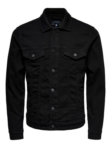 SOLID COLORED DENIM JACKET - BLACK