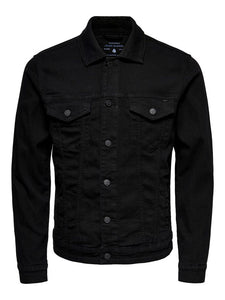 SOLID COLORED DENIM JACKET - BLACK