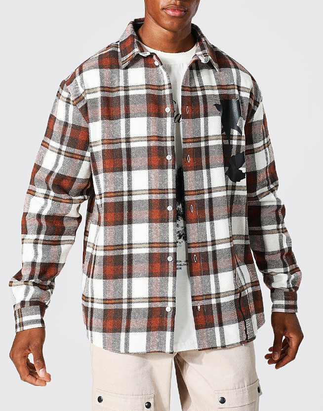 OVERSIZED ROSE PRINT CHECK SHIRT