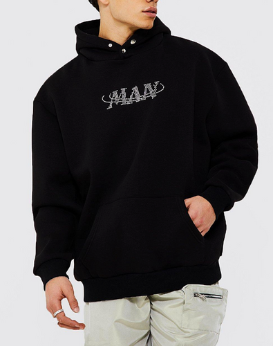 OVERSIZED MAN RHINESTONE GRAPHIC HOODIE