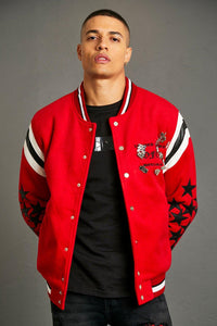 WOOL LOOK PIN BADGE VARSITY JACKET